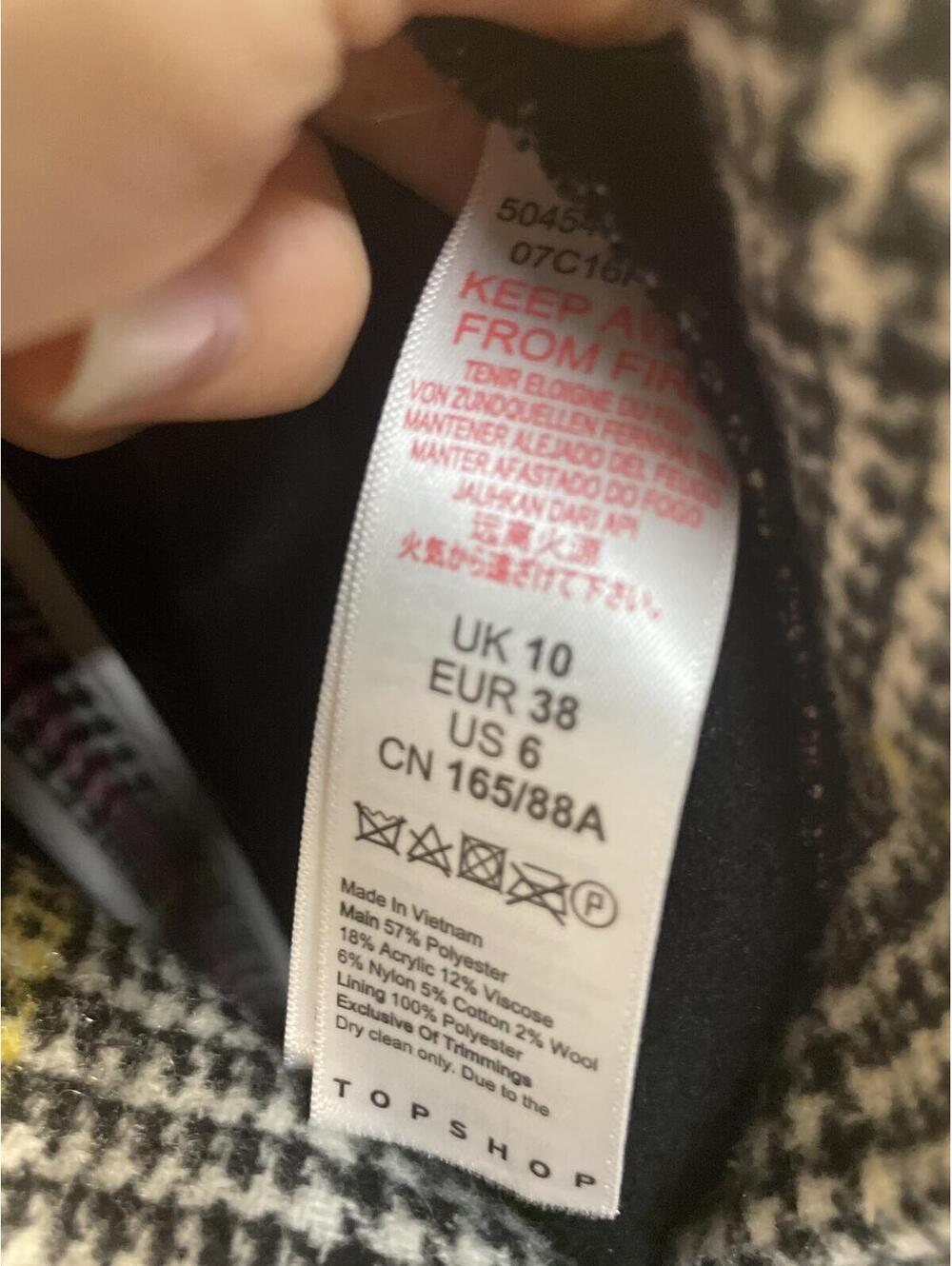 Topshop Wool Blend Plaid Long Pea Coat Button Womens Size 6 Plaid Career Fall - Picture 7 of 7